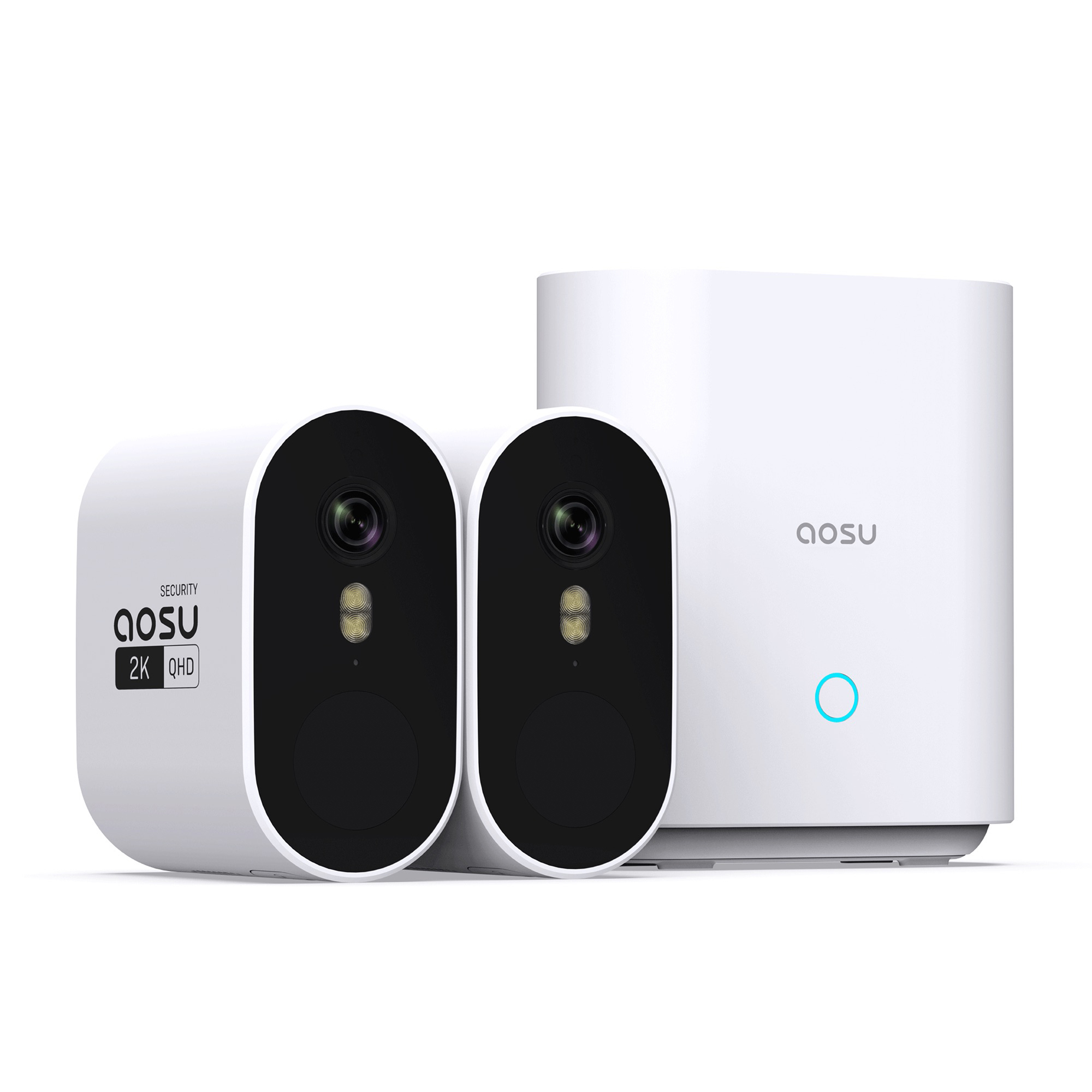 Aosu 2K QHD Outdoor Wireless Camera System — 3.0 MP, Dual-Band, 2 Cameras, 4-Channel HomeBase Recorder, 32 GB Storage, Model# C6P2AH11
